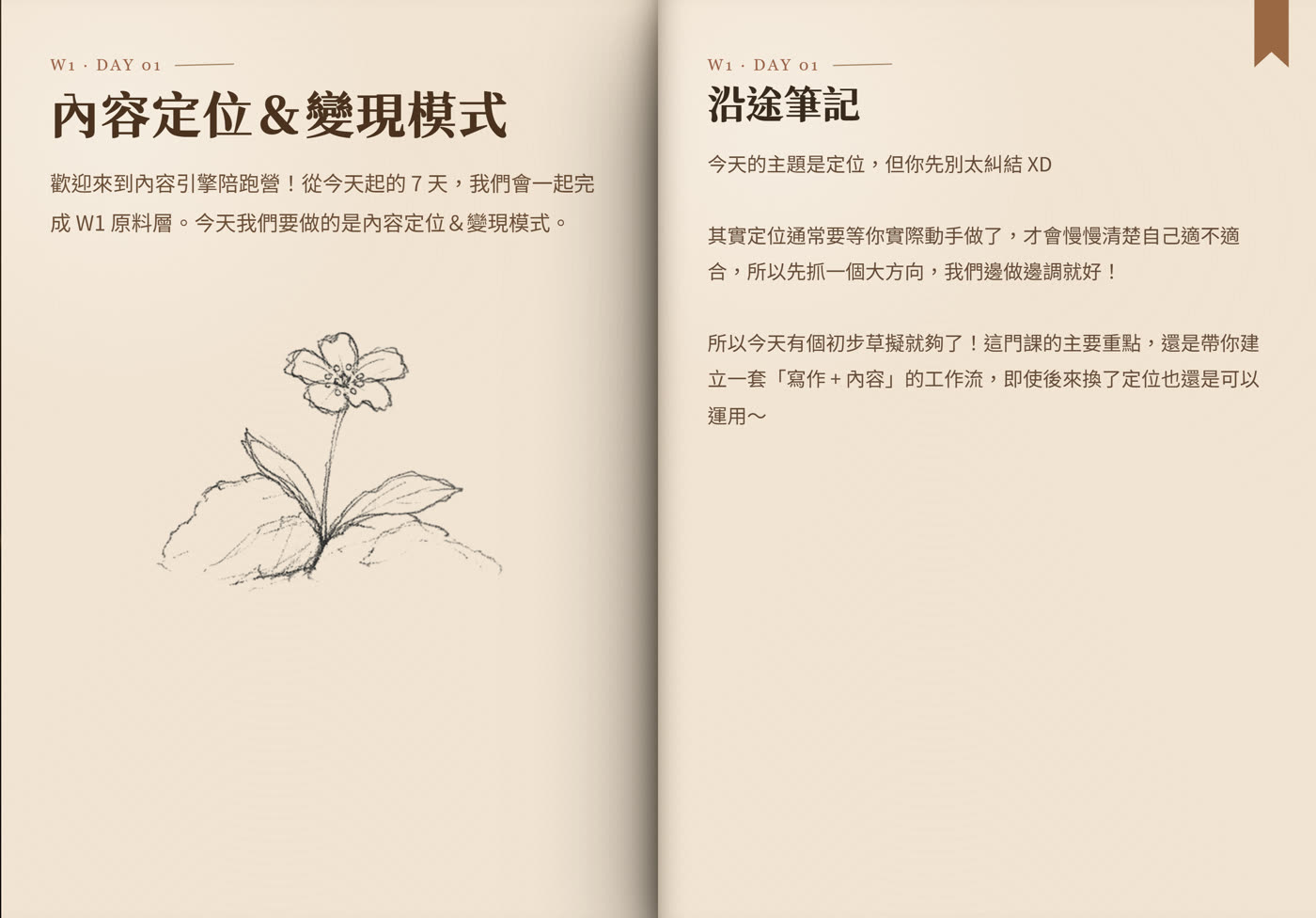 30 天陪跑營!建立一人內容引擎系統 手冊第一天的頁面
